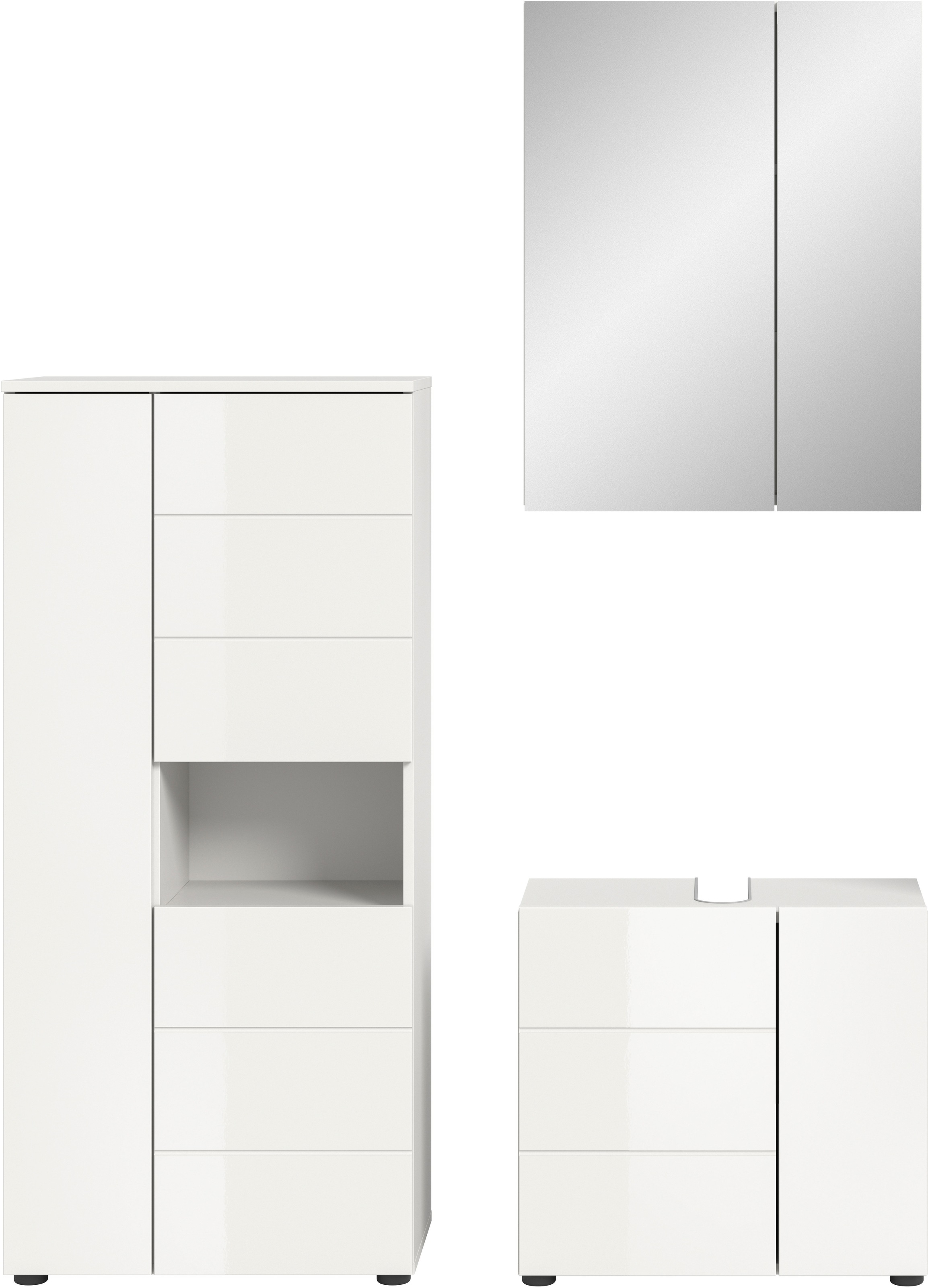 welltime Badmöbel-Set »Biel, Höhe 190 cm, Midischrank, Unterschrank, Spiegelschrank« 3 Stk. tlg.