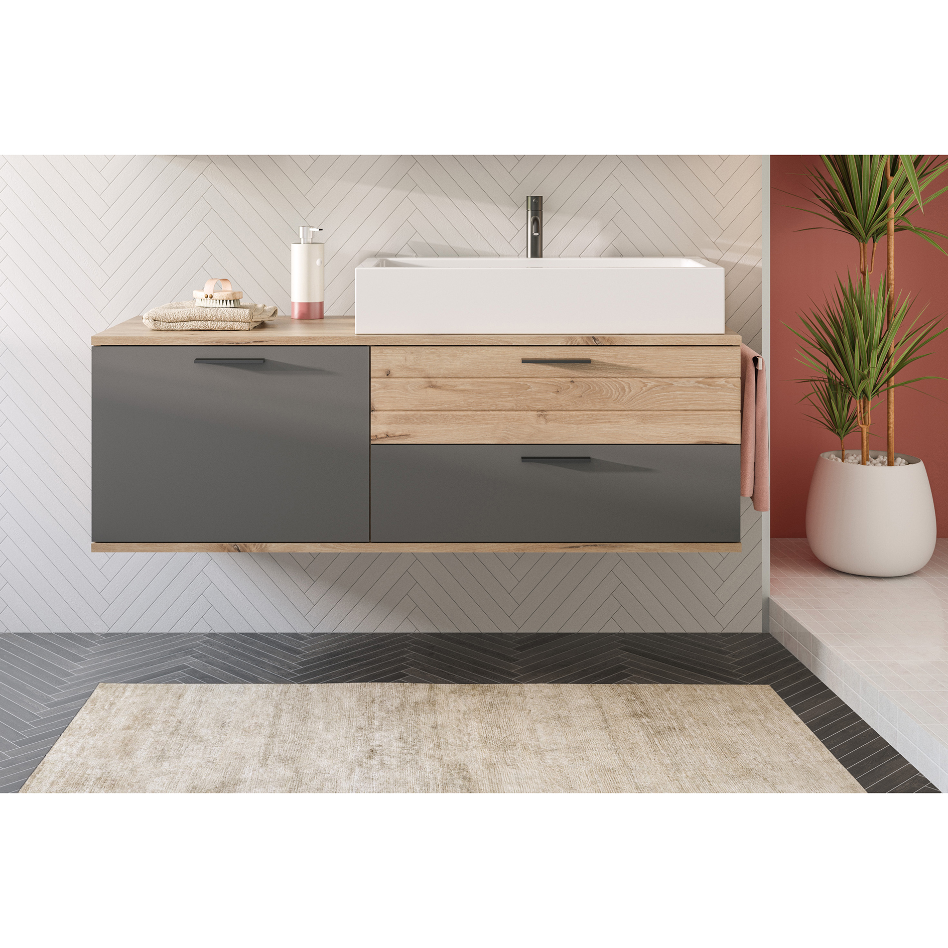 Waschtisch MASON - Nox Oak - Basalt grau - 140 cm