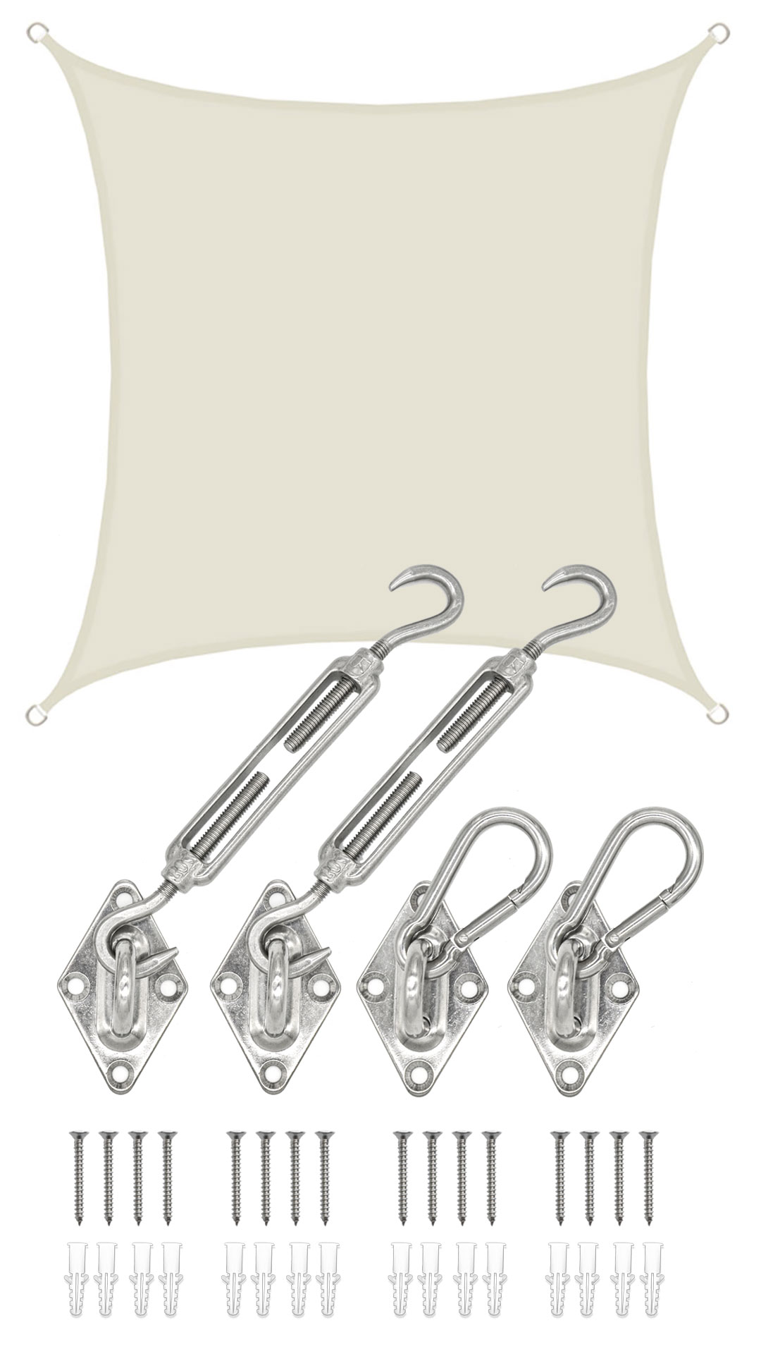 AMANKA 2x2 waterdicht beige schaduwdoek met bevestigingsset