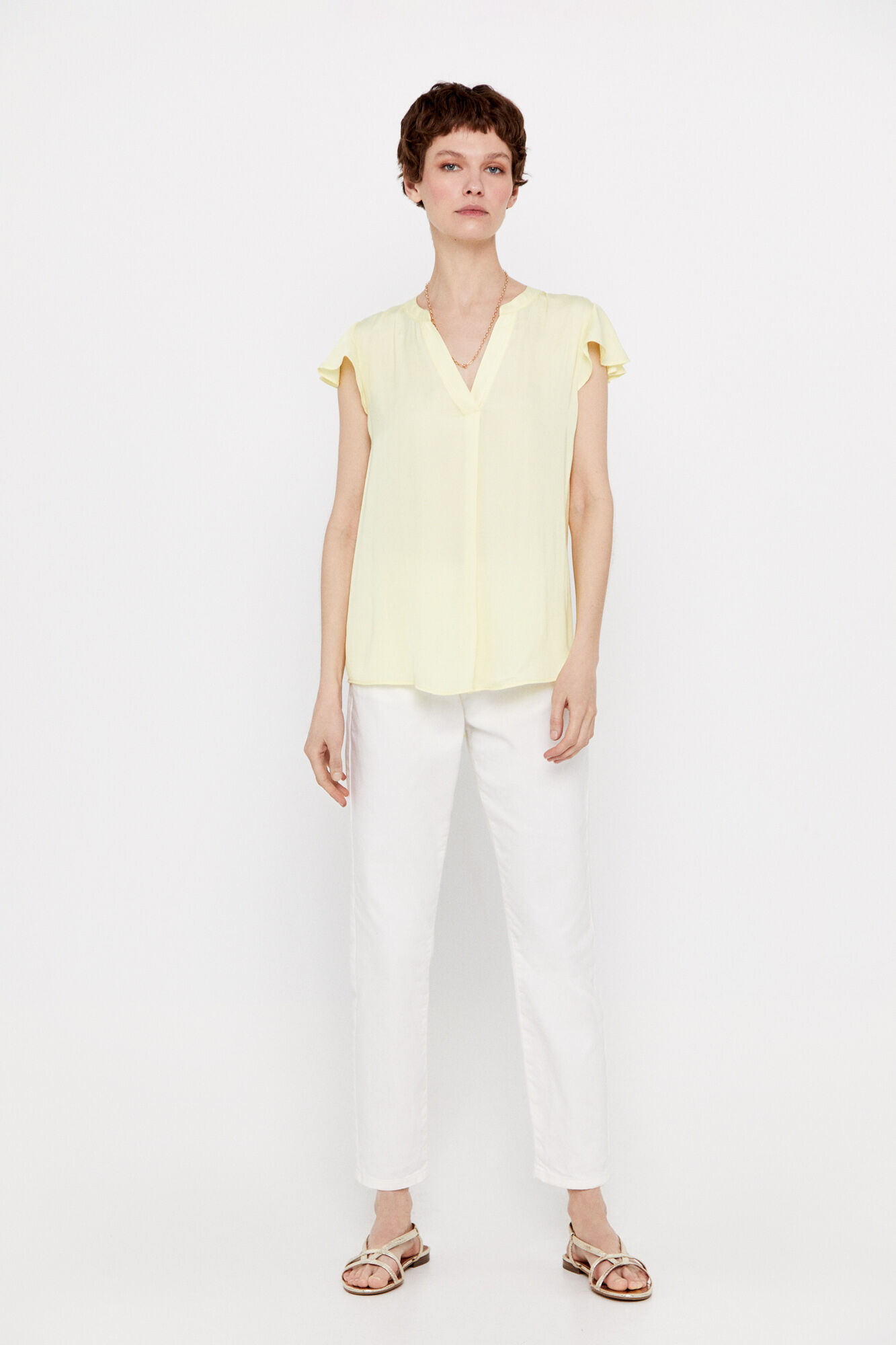 Blusa de cetim com mangas franzidas - Amarela