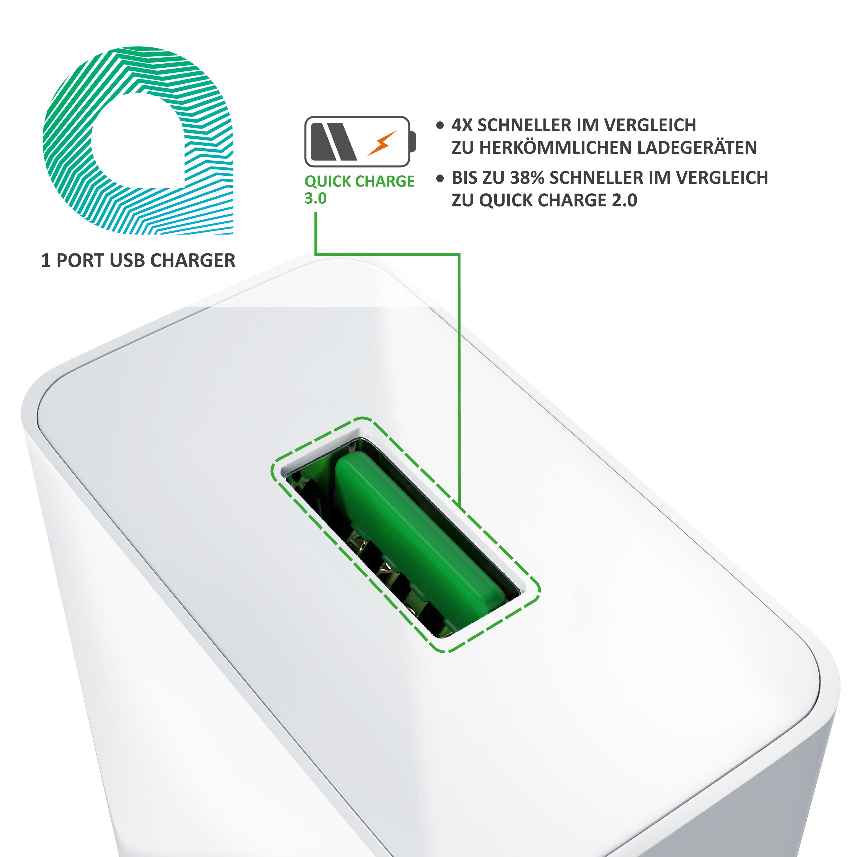 Aplic USB-Ladegerät 3000 mA, Quick Charge 3.0 USB-Ladegerät 1x USB A QC 3.0 Port / max. 3A über QC