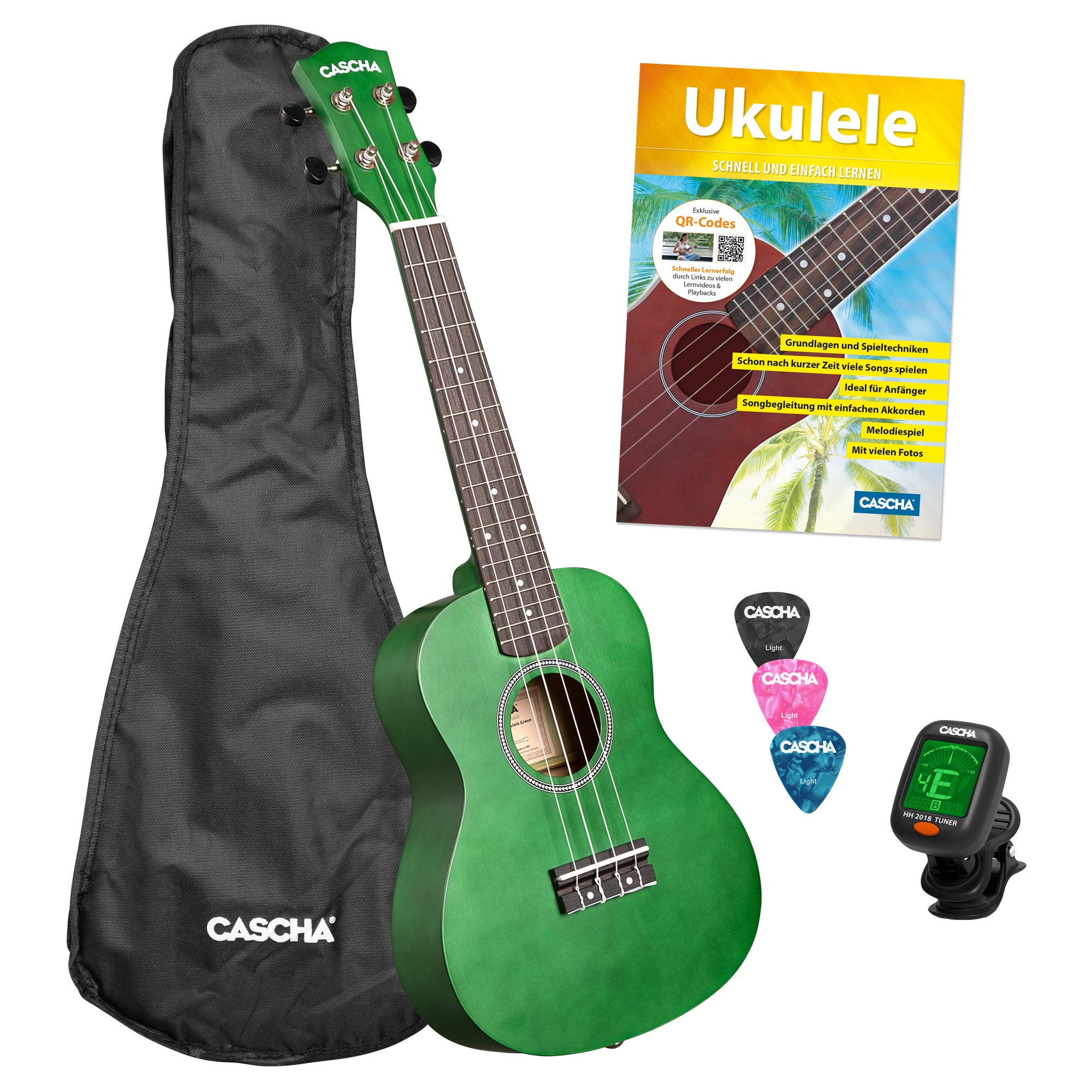 Cascha CUC104S concert ukelele set groen
