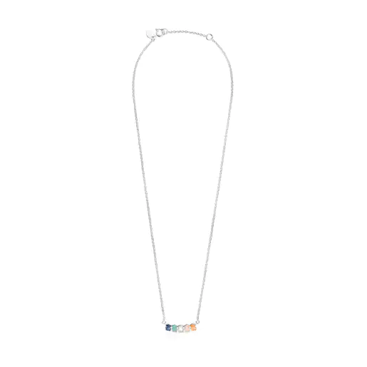 Colar de prata com mini pedras preciosas coloridas
