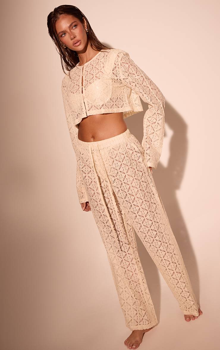 Citron Pantalon Droit En Dentelle Ensemble Coordonné