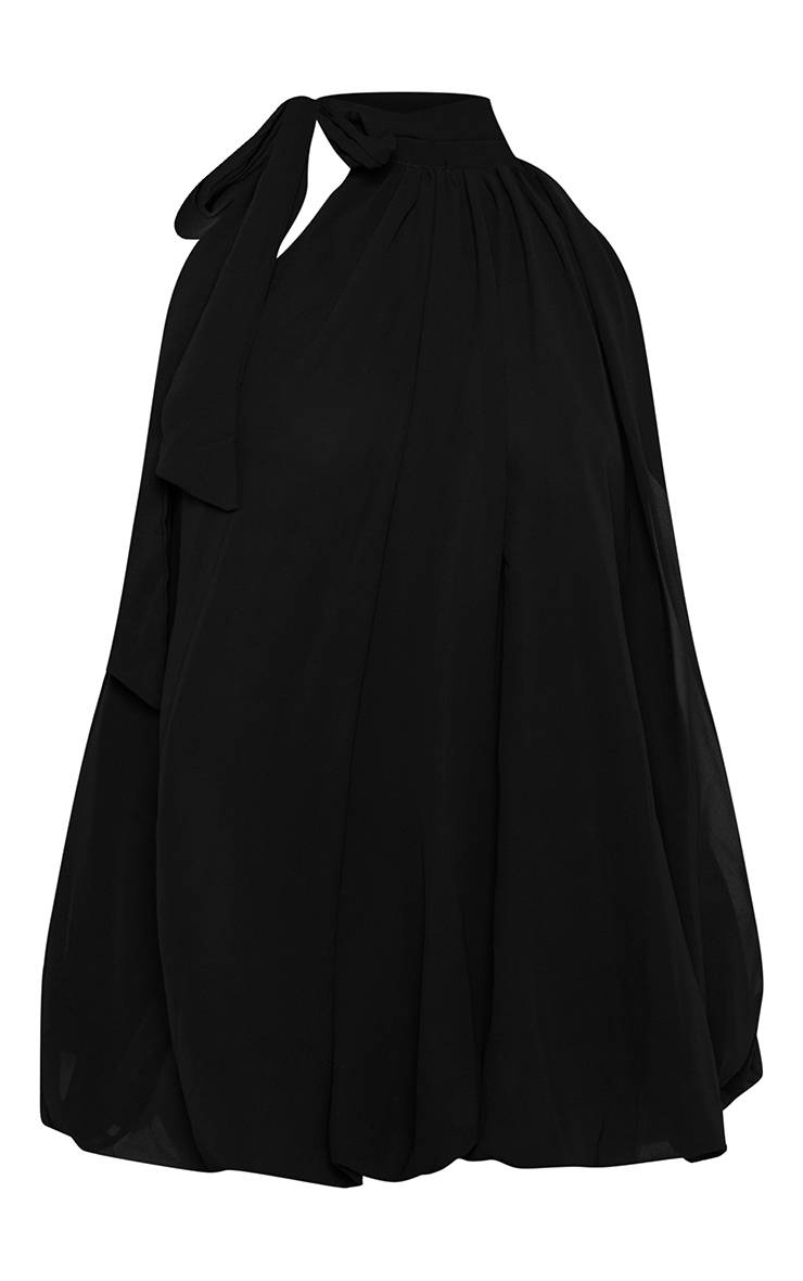 Noir Robe Mini Bouffante En Mousseline Avec Nœud Au Cou