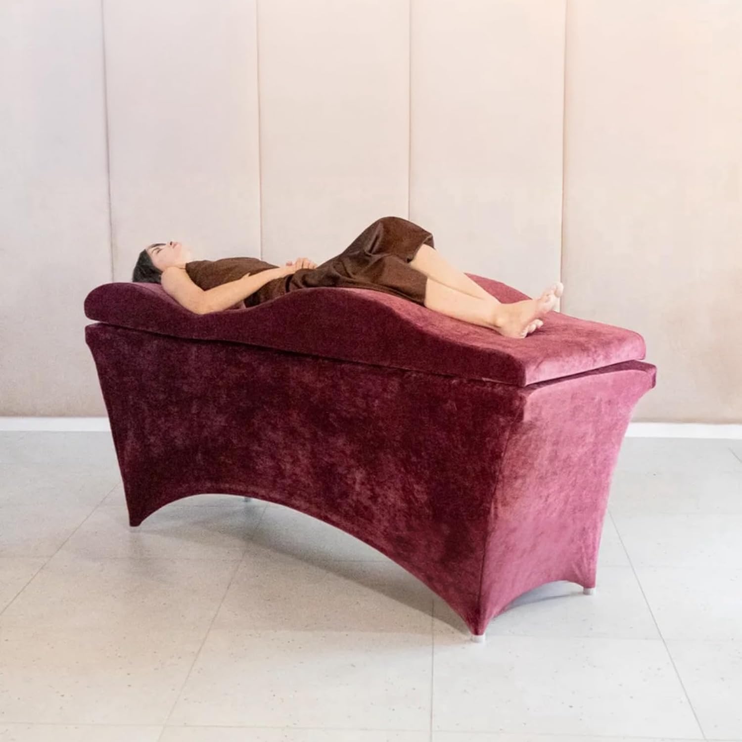 Wave Matratze mit Memory Foam 190x70 für Kosmetikliege, Massageliege, mit Bezug aus Velours, 08 Burgunder, Weinrot
