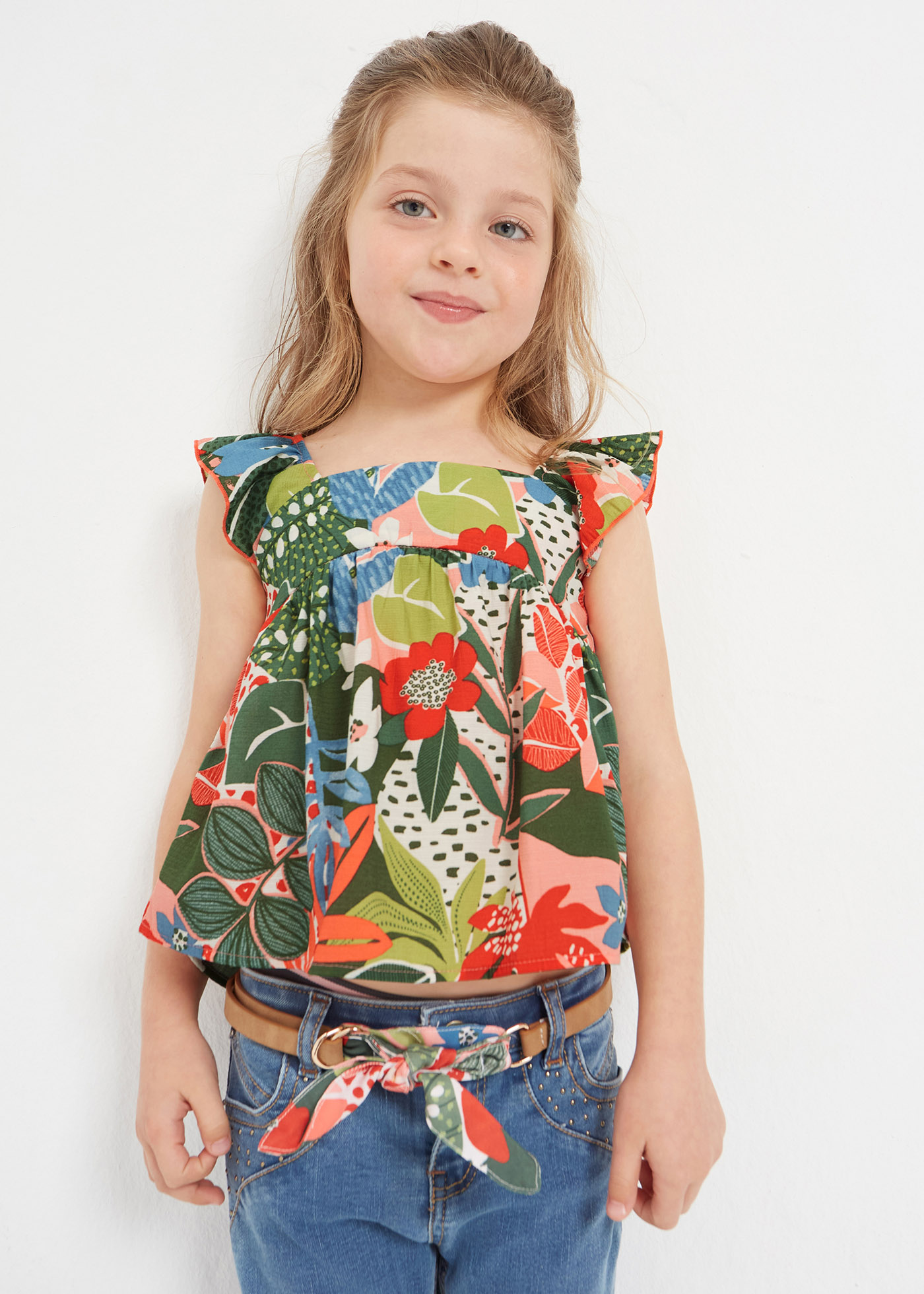 Blusa estampada sem mangas para meninas