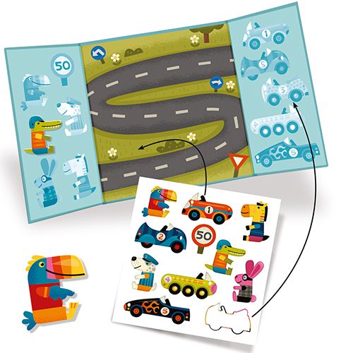 Djeco herbruikbare stickers auto - 14st
