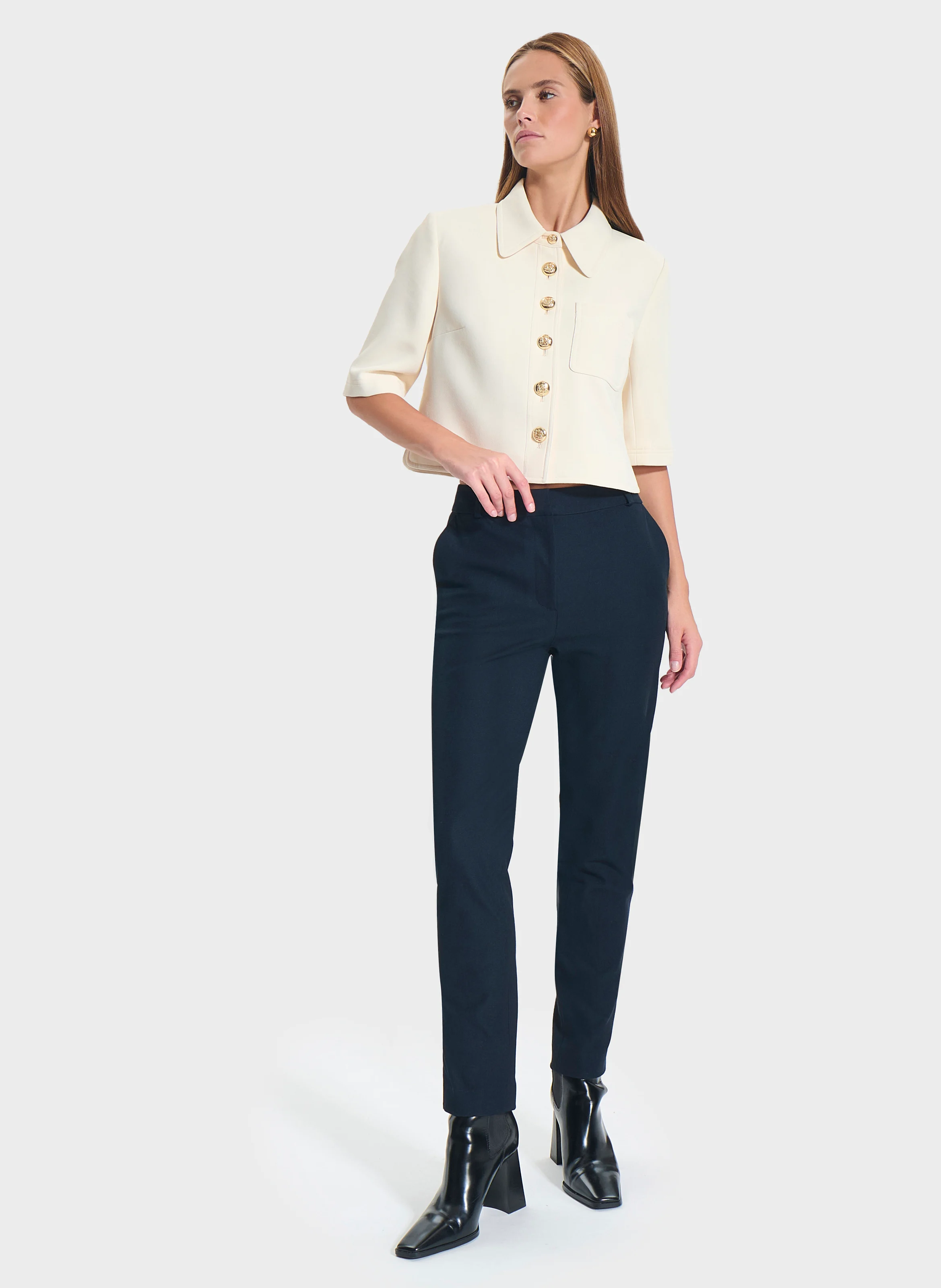 CELINA - Chemise droite en maille | Blanc