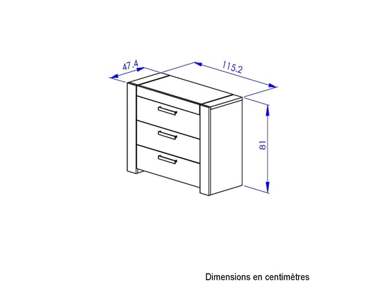 TERRE DE NUIT - Commode 3 tiroirs avec poignées en métal bois clair