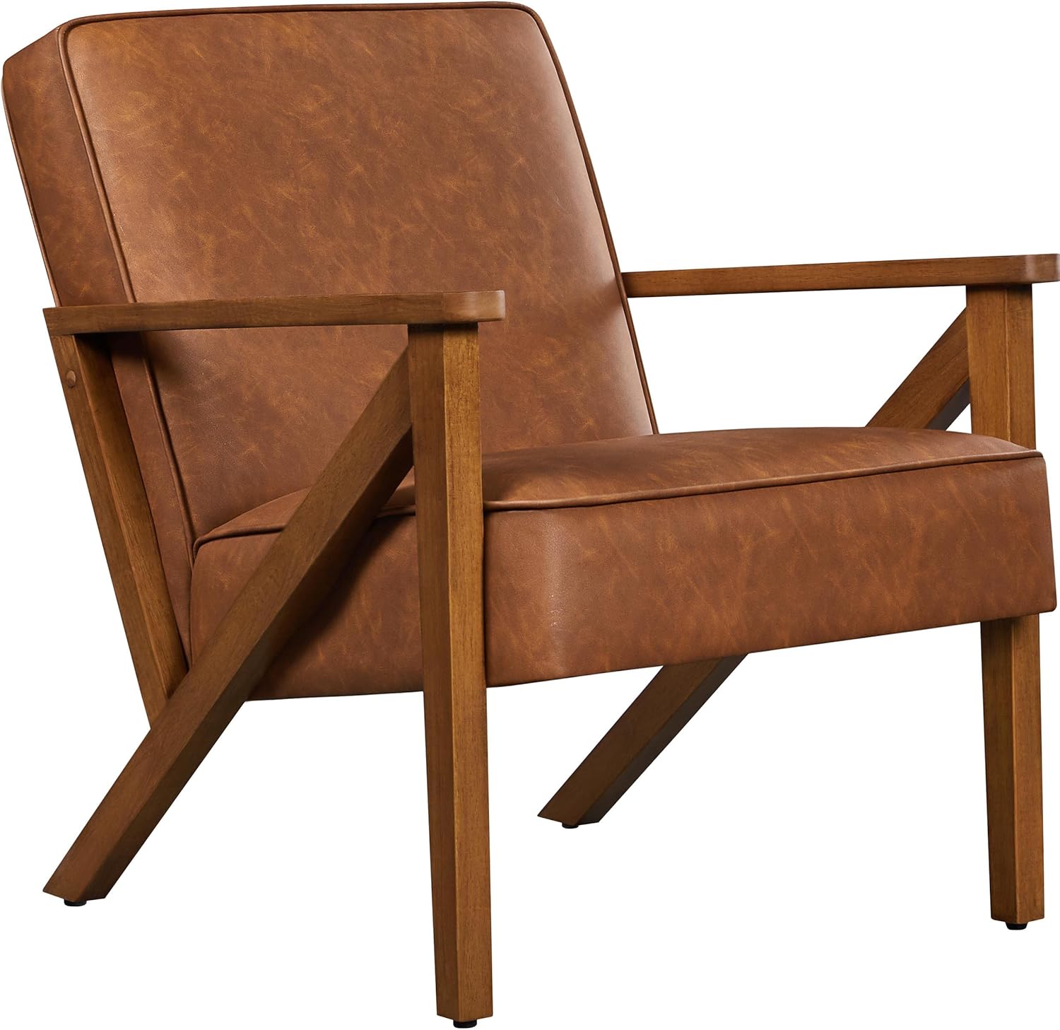 Yaheetech Loungesessel Sessel Vintage Relaxsessel Kunstleder mit Massivholzbeinen Einzelsofa für Wohnzimmer/Schlafzimmer/Empfangsbereich Hellbraun