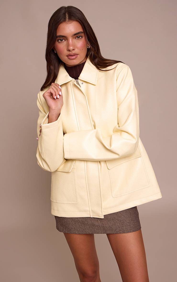 Pale Yellow Veste Oversize En Synthétiquecuir