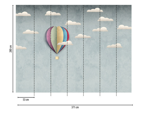 Vliesbehang 38301-1 De Muur Heteluchtballon en bewolkte lucht 7-delige set 371 x 280 cm