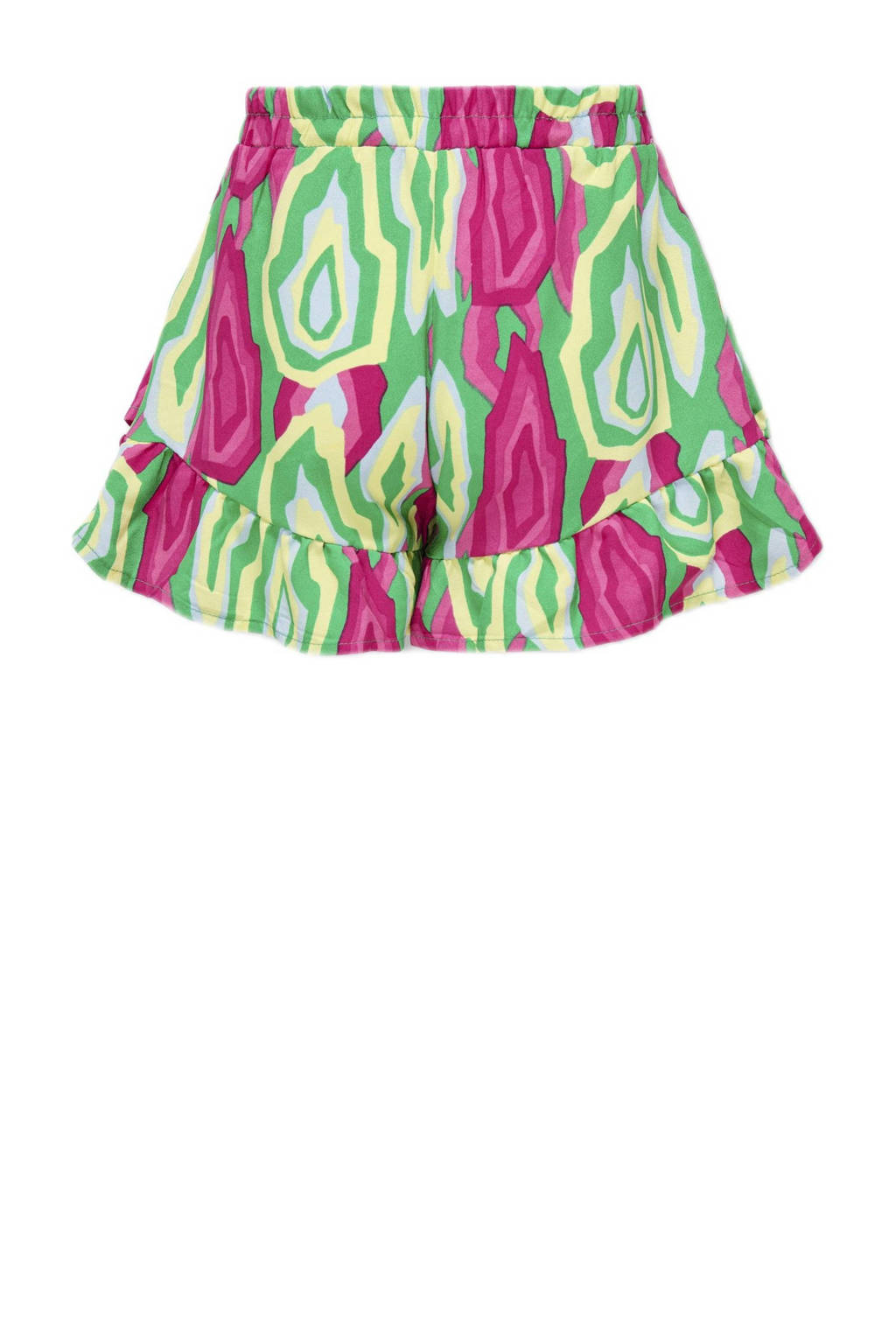 ONLY skort KOGSIA met all over print en ruches felgroen/fuchsia