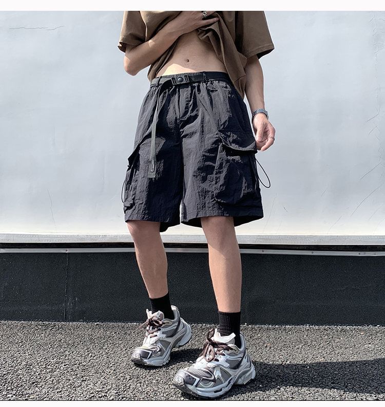 Ninine - Mid Rise Plain Cargo Shorts
