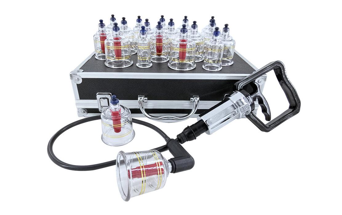 Schröpfglas Set 19-teilig mit Handpumpe und Alu KofferSet zum Schröpfen in praktischem Koffer
