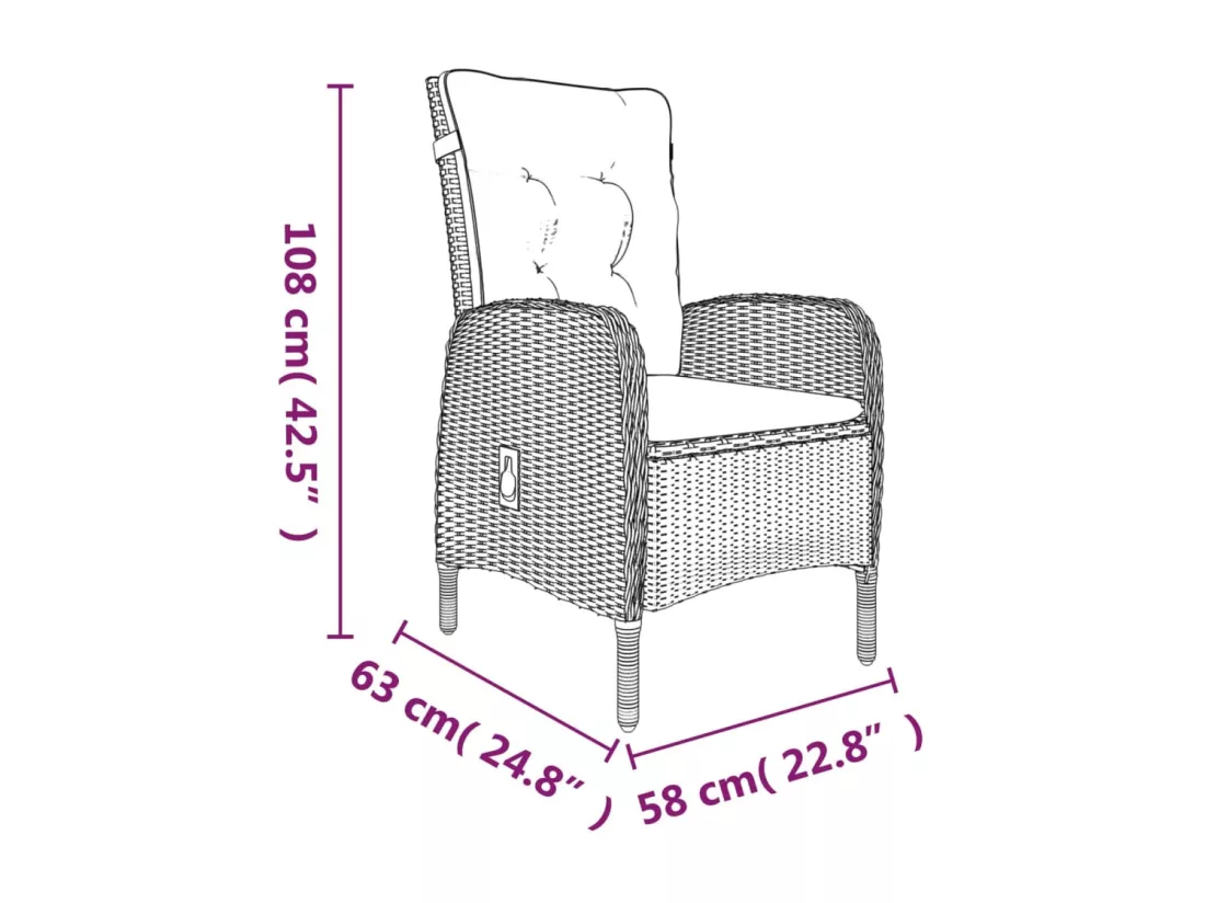 Ensemble à manger de jardin coussins 7pcs Gris et noir