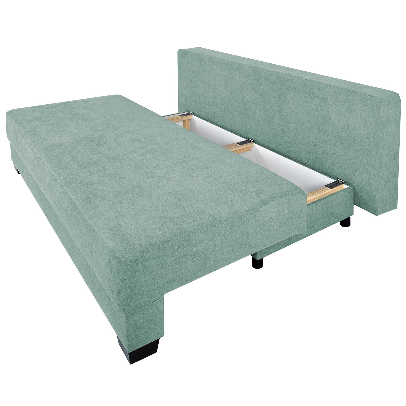 Boxspringsofa - mint-grau - Dauerschläfer mit Staukasten
