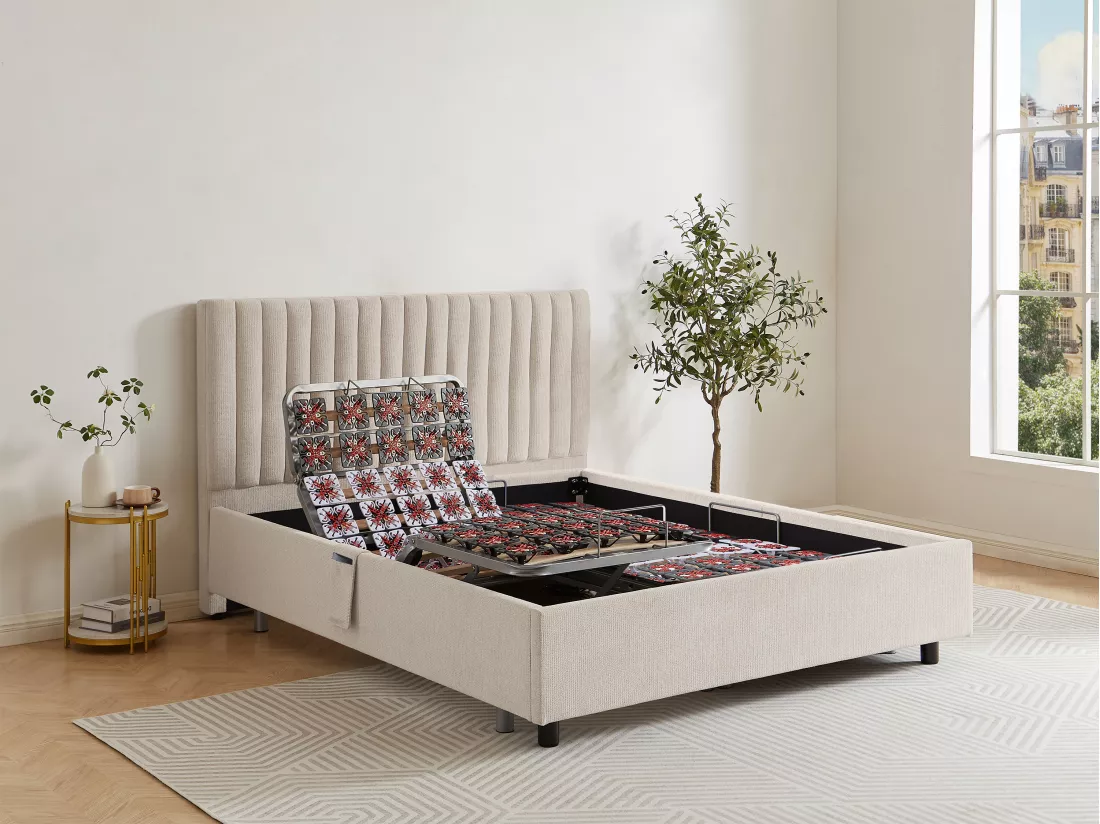 Sommier électrique de relaxation déco 2x65 plots - 2 x 80 x 200 cm - Tissu - Beige - NALU de YSMÉE