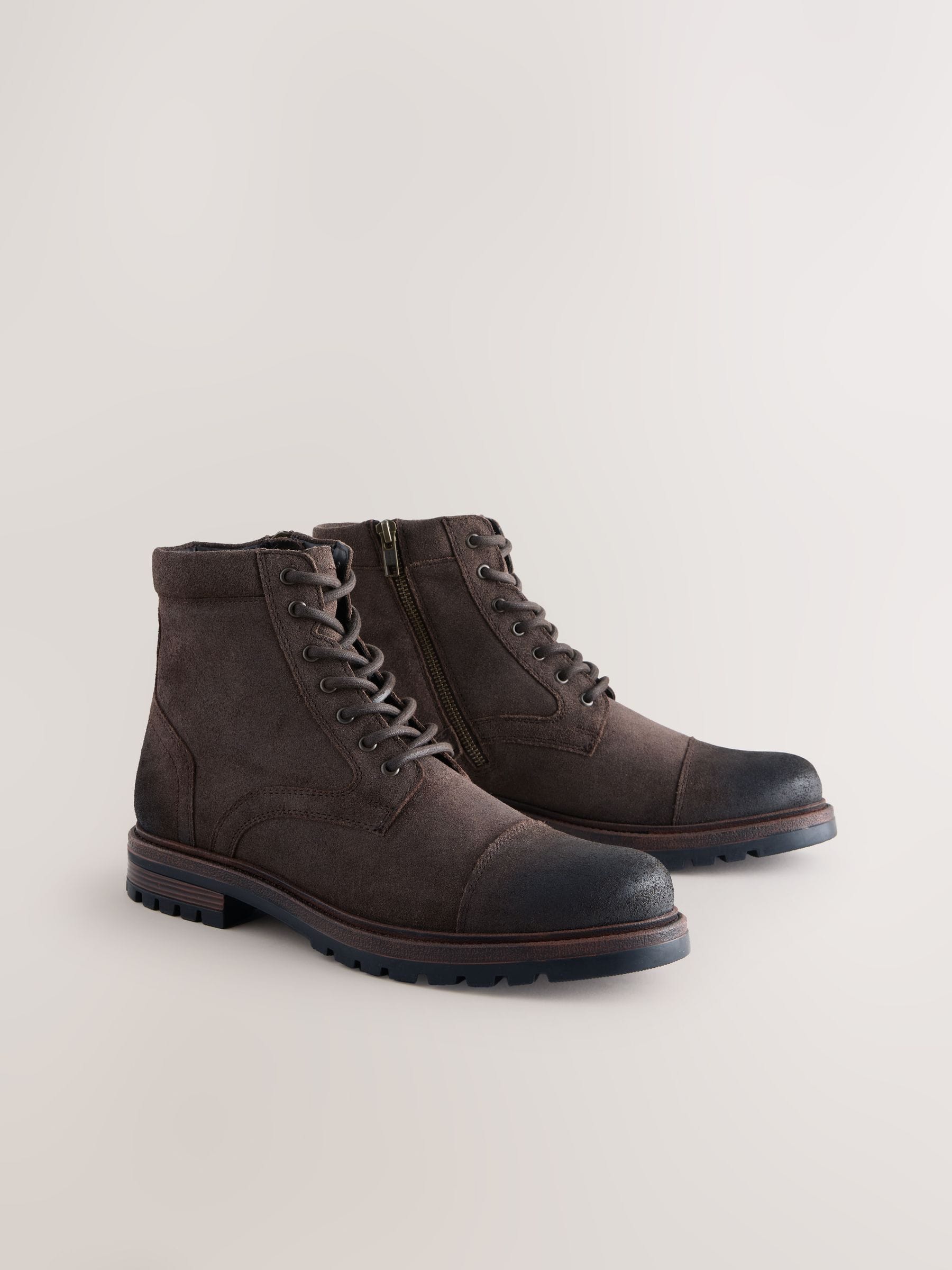 Donkerbruin - Leather Toe Cap Zip-Up Boots