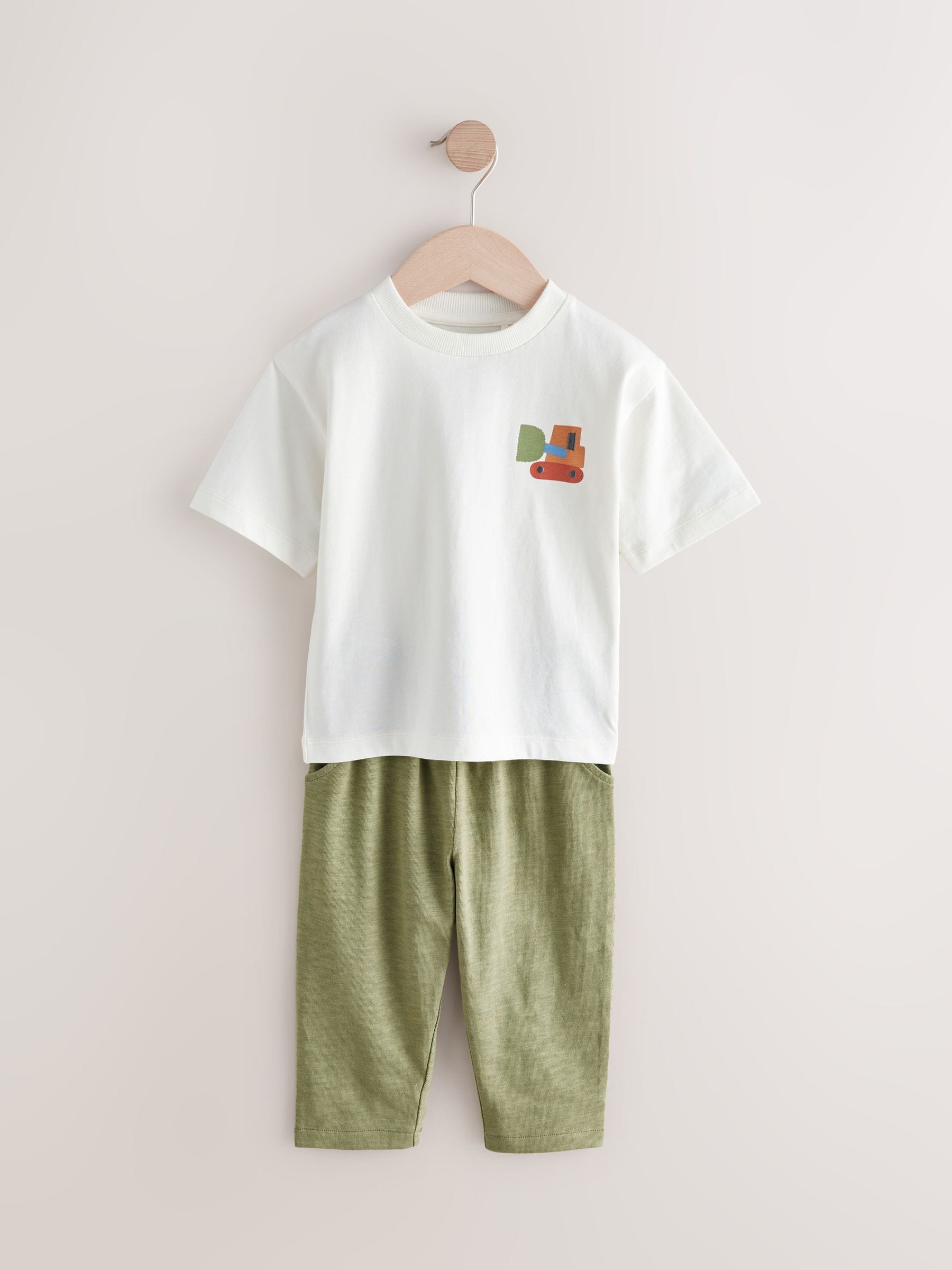 Kaki/groen - Set van 3 T-shirts met korte mouwen en joggingbroeken (3mnd -7jr)