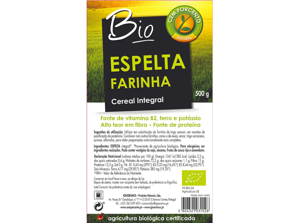 FARINHA CEM PORCENTO ESPELTA INTEGRAL BIO 500G