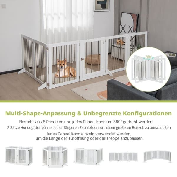 Dog Gate Lekegrind Frittstående Hundegjerde med 6 Paneler 366 x 80 cm Hvit