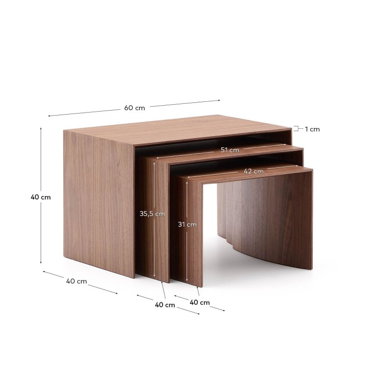 Kave Home Litto bijzettafel set van 3 walnoot