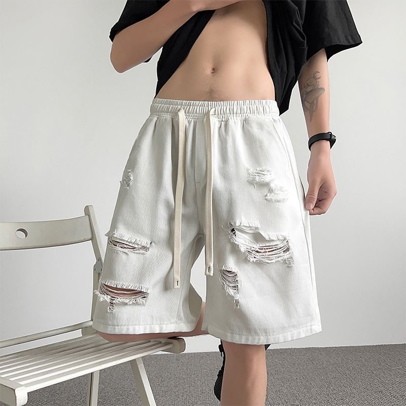 emeisa - Denim shorts met trekkoord in de taille en wijde pijpen