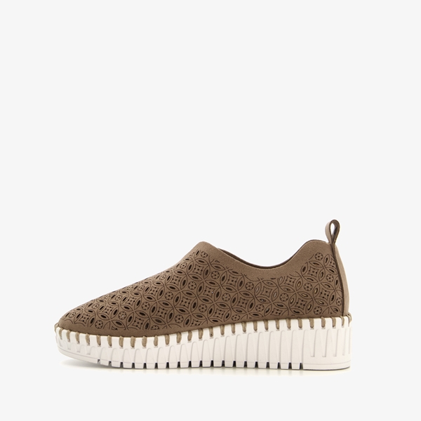 Hush Puppies dames instappers perforaties kaki
