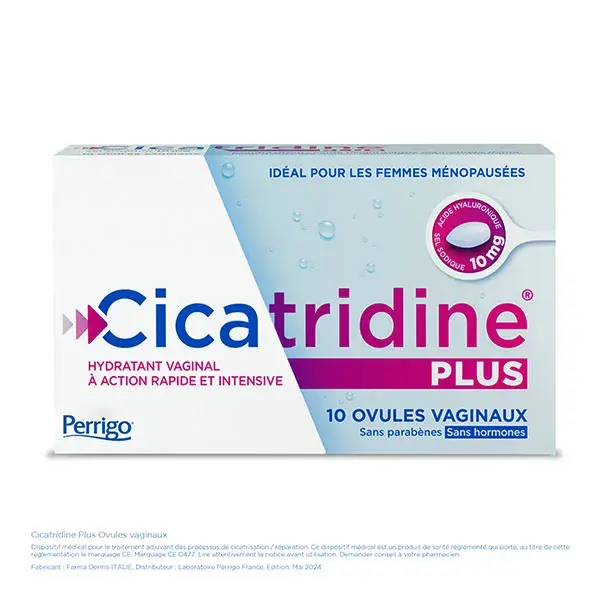 Supositórios vaginais Cicatridine Plus, hidratante vaginal rápido e intensivo, 10 unidades