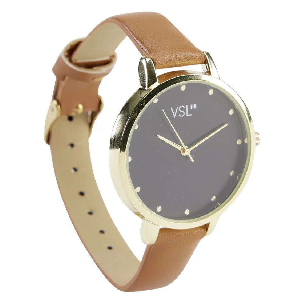 Montre à cadran doré bracelet camel