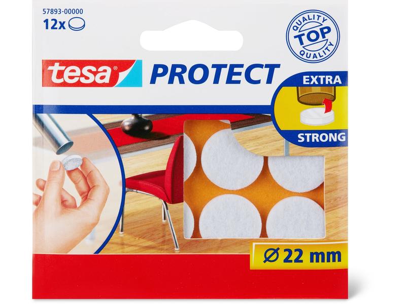 tesa Stuhlbeingleiter Protect Ø 22 mm 12 Stück, Weiss Parkett-Gleiter, Filzgleiter