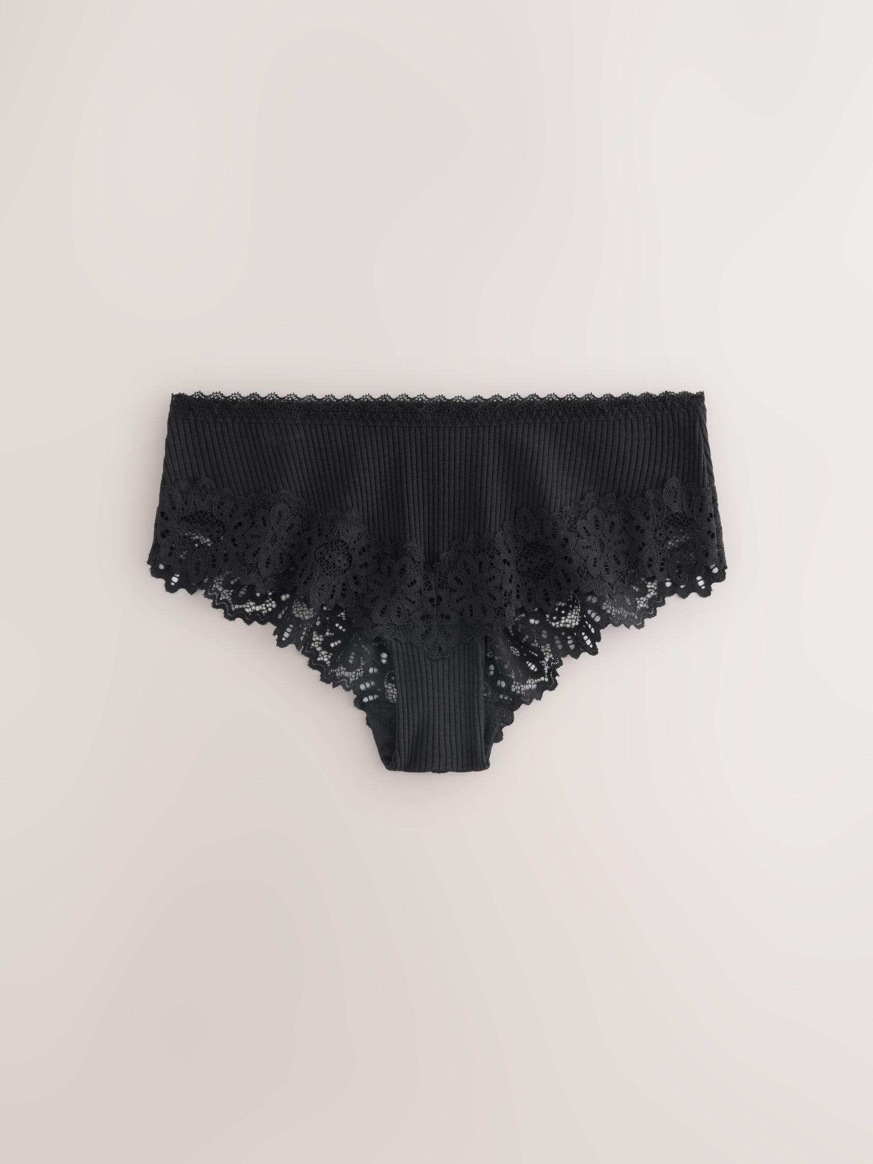 Black/Teal/Berry - Set van 3 geribbelde slips met kanten bovenkant
