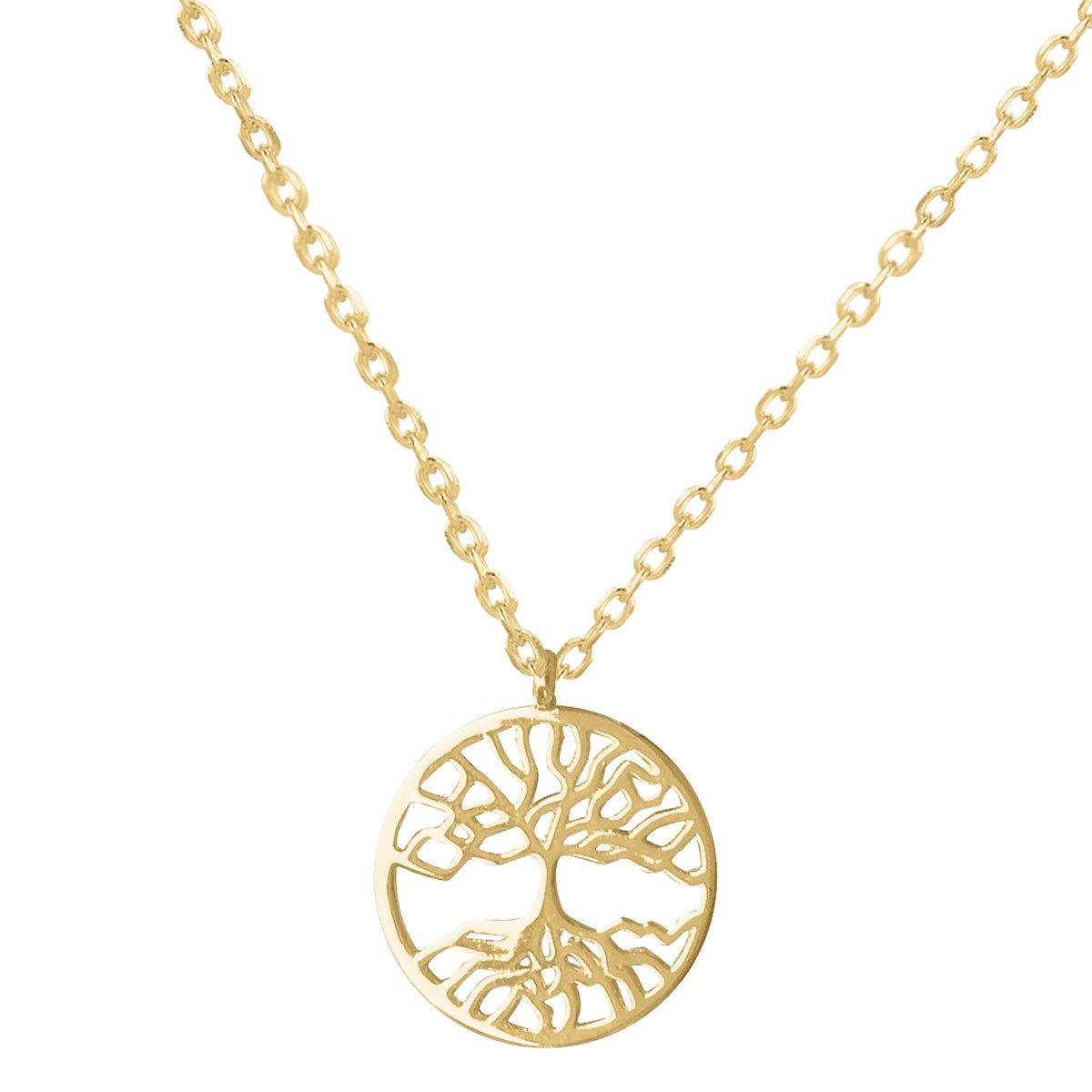 Collier en acier doré jaune Arbre de Vie