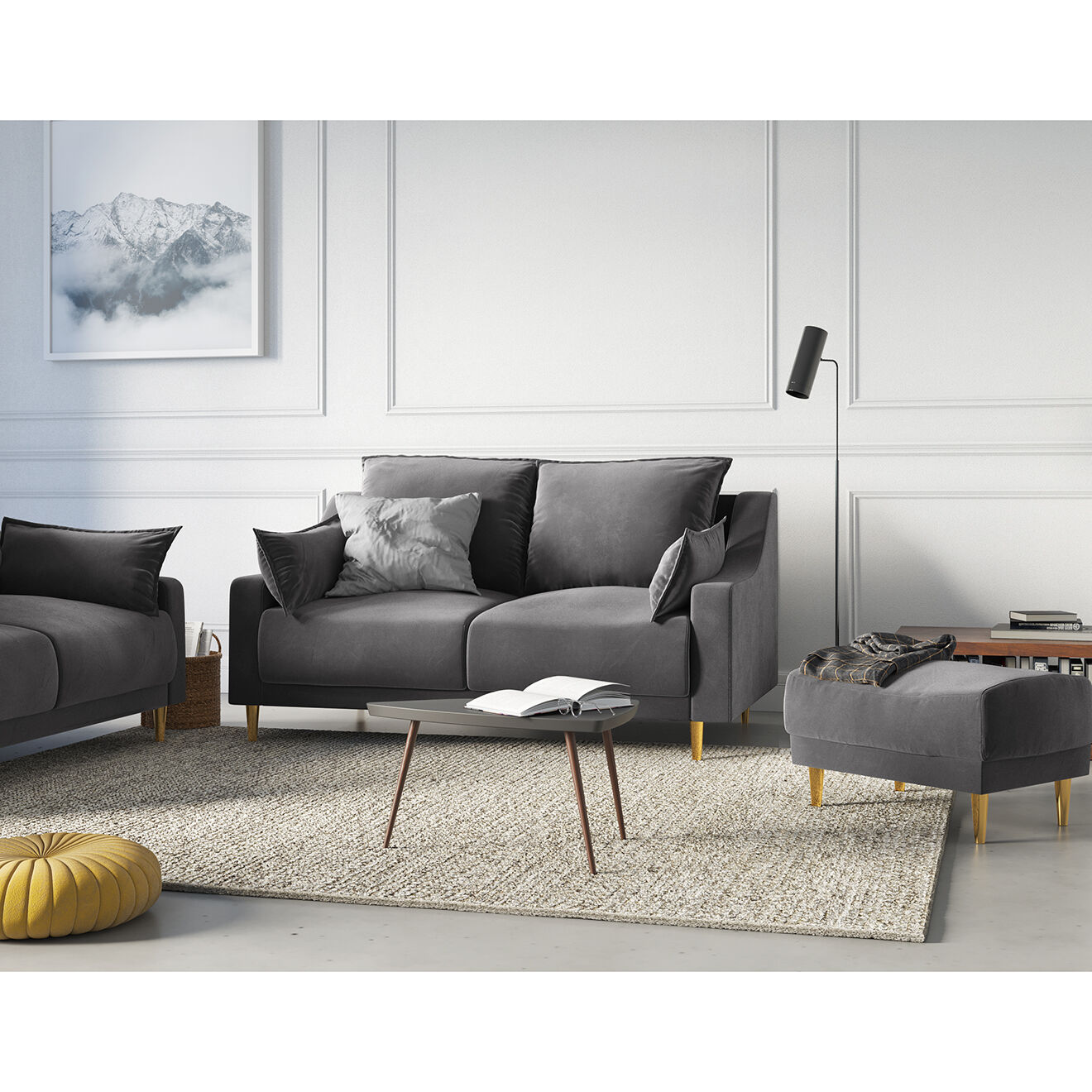 Mazzini Sofas Pouf Pansy en Velours gris clair - 60x45x45 cm