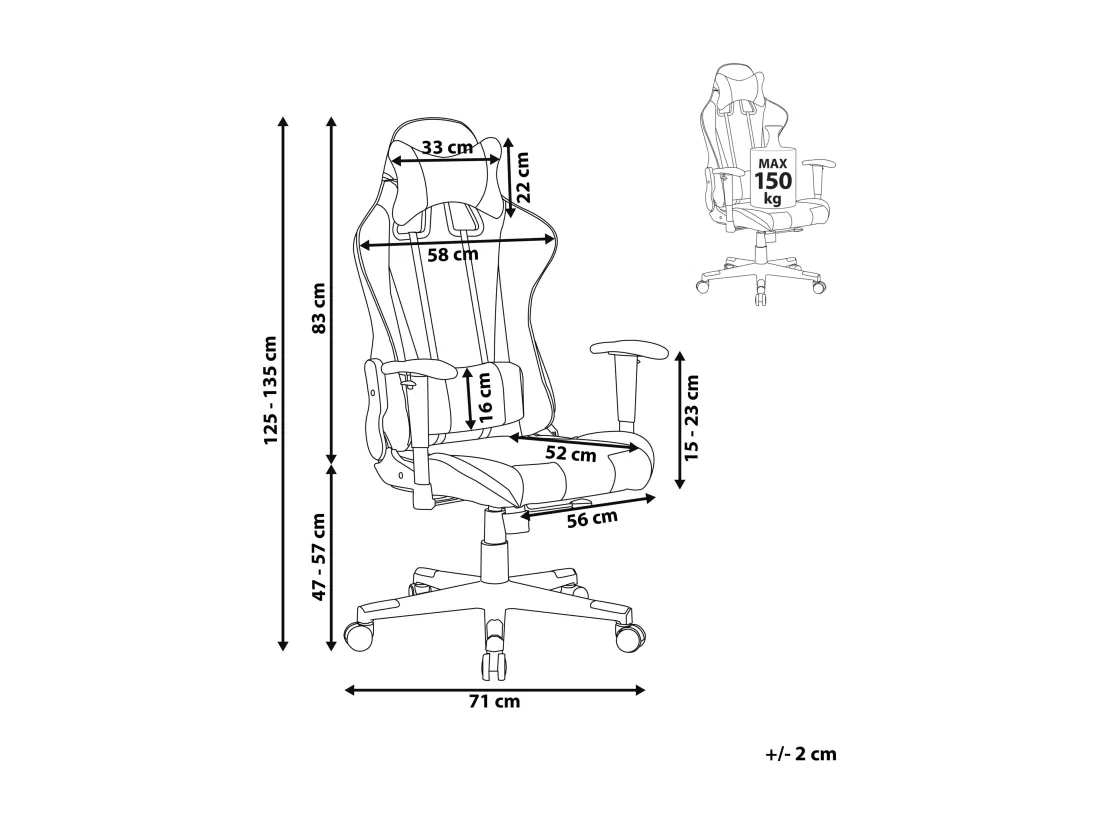 Chaise de bureau GAMER Cuir PU Blanc