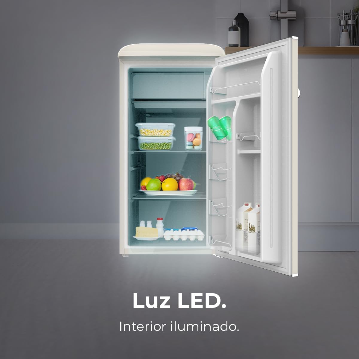 Cecotec Mini Frigo Bolero CoolMarket TT Origin 45 Rouge. Réfrigérateur de Table Rétro 45L, 55 cm de Haut, 44,7 cm de Large, Classe Énergétique E, Bac à Glaçons et Poignée Chromée, Rouge