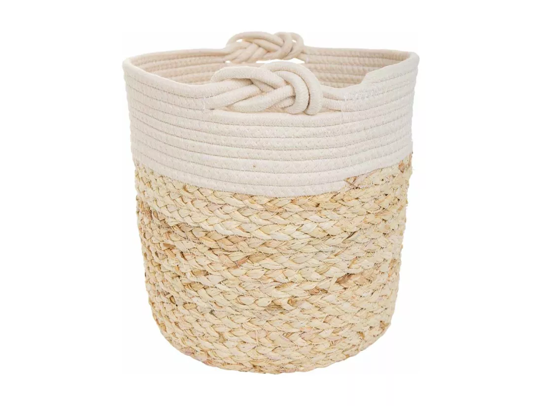 Panier en fibre naturelle et coton en brun D32x31