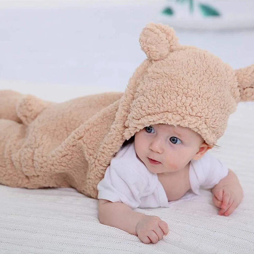 (78cm) Baby Schlafsack Teddy Bettnestchen Kuschel Einschlagdecke Pucksack - Braun