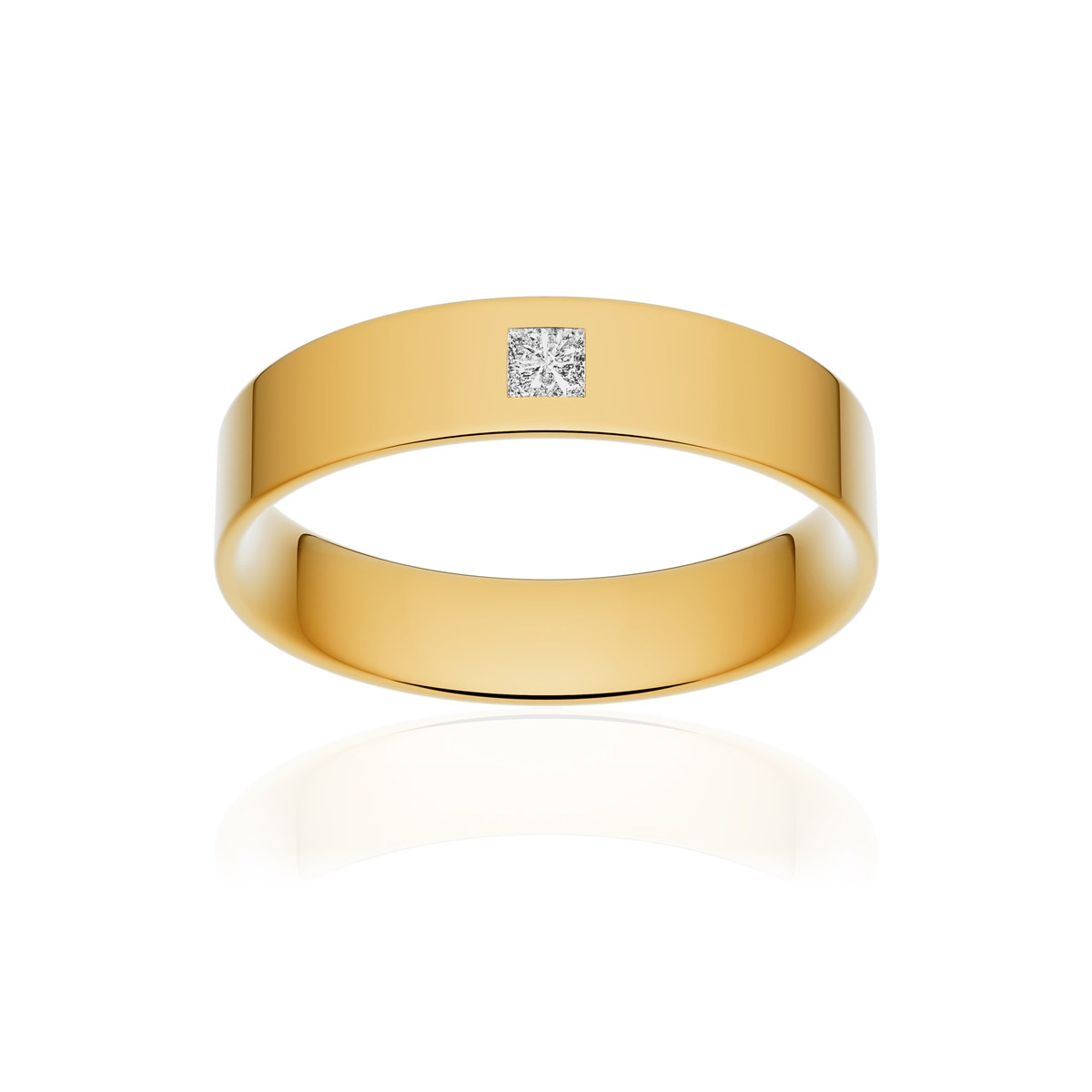 Alliance or 750 jaune poli ruban plat confort 4,5mm diamant princesse