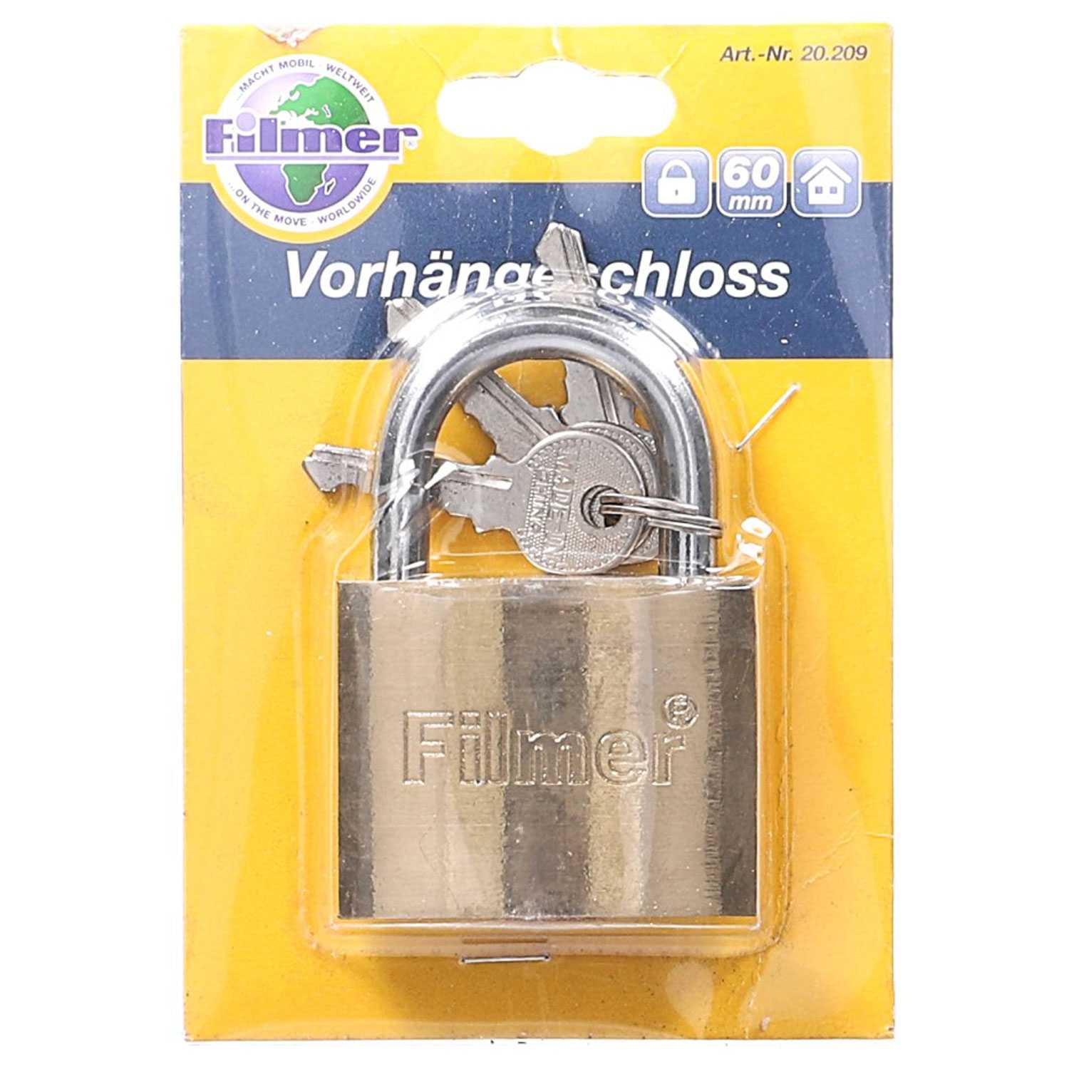Vorhängeschloss 60mm, mit 3 Schlüsseln