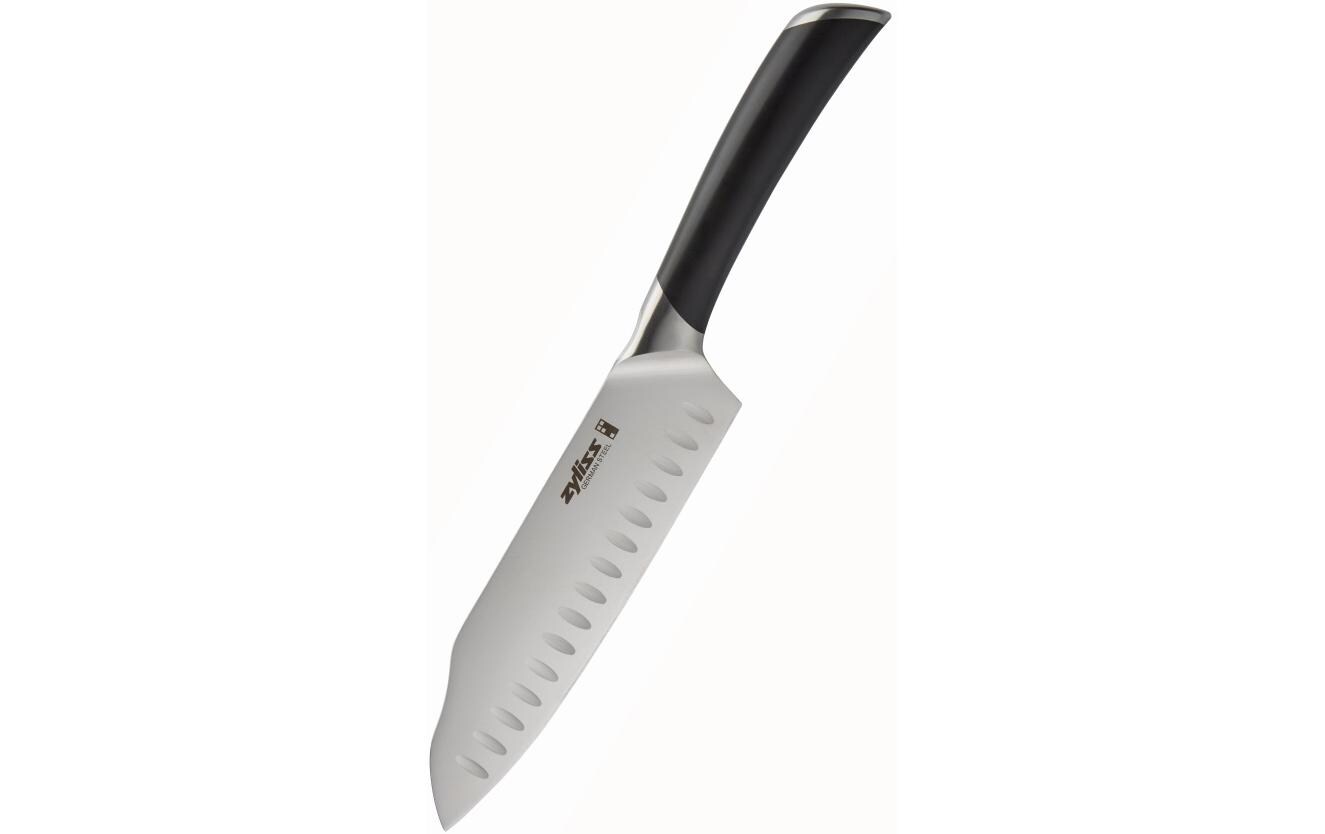 Santokumesser Comfort Pro 18 cm, Schwarz/SilberJapanische Küchenmesser mit Kullenschliff