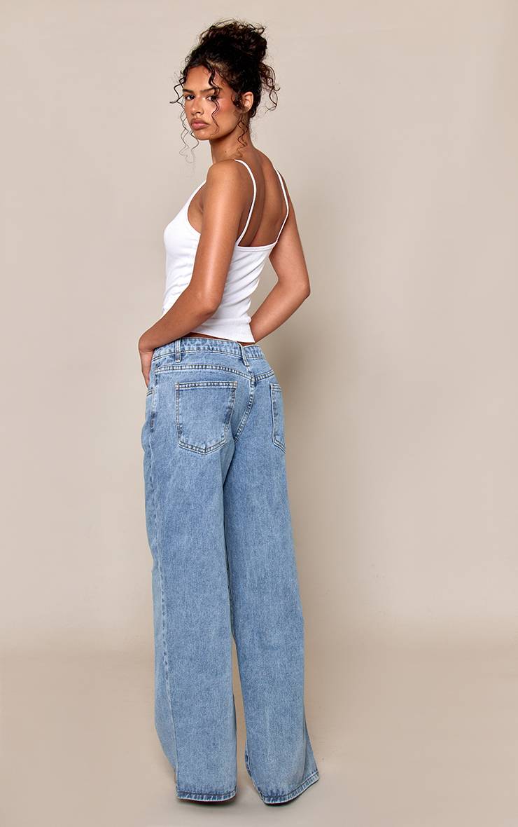 Acid Blue Wash Jean Boyfriend Taille Basse À Jambe Large