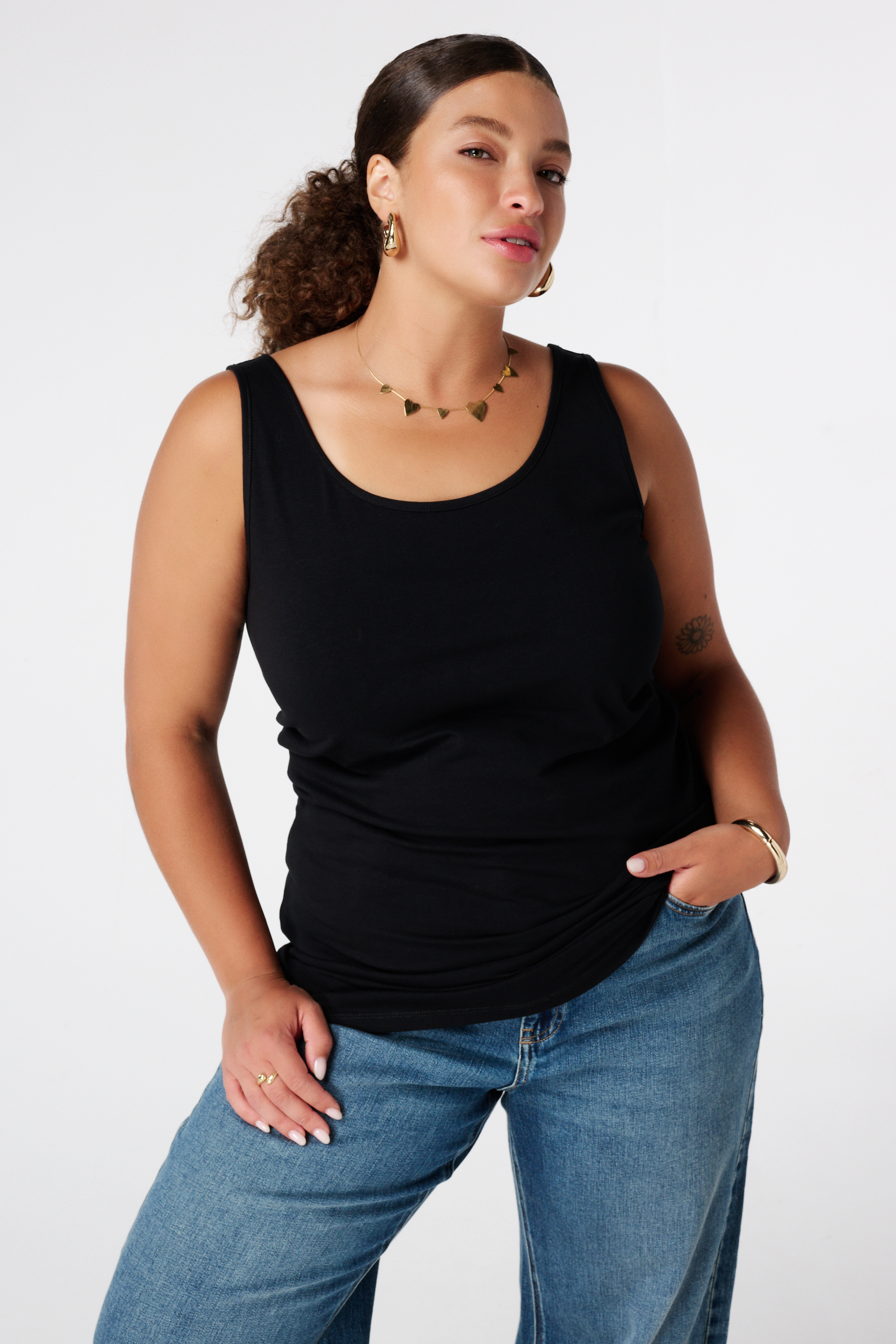 Katoenen singlet Zwart