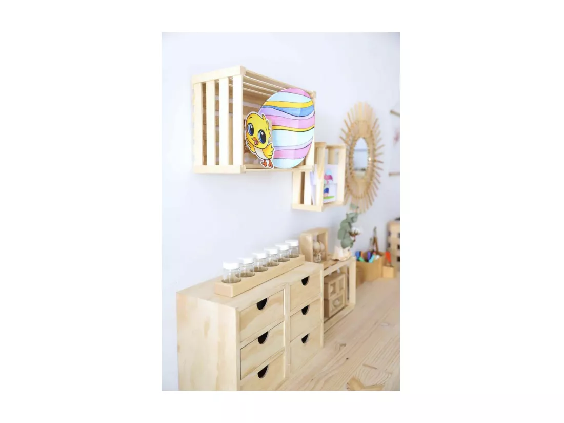 Mini rangement bloc en pin brut avec tiroirs 3 tiroirs