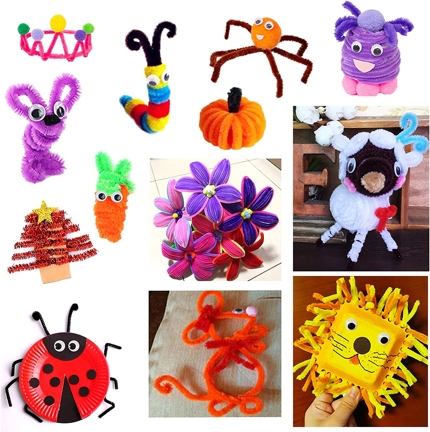 (100er Set) 30cm Glitzer Pfeifenreiniger DIY Bastel Biege Plüsch Chenille Draht - Assortiert