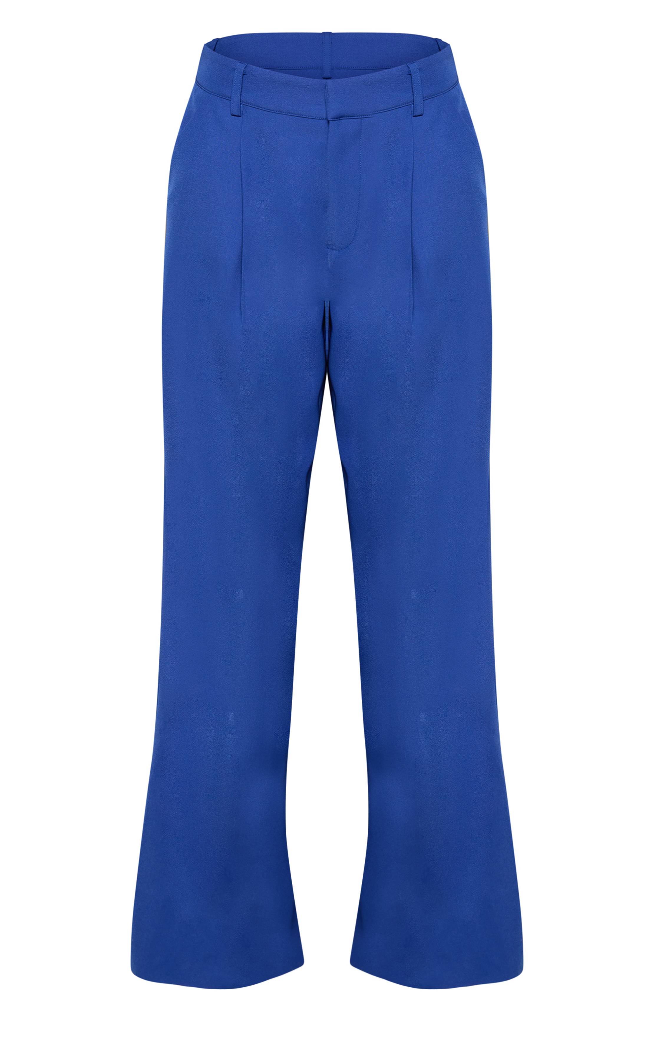 Bleu Cobalt Pantalon Large Plissé En Tissu Tissé Ajusté