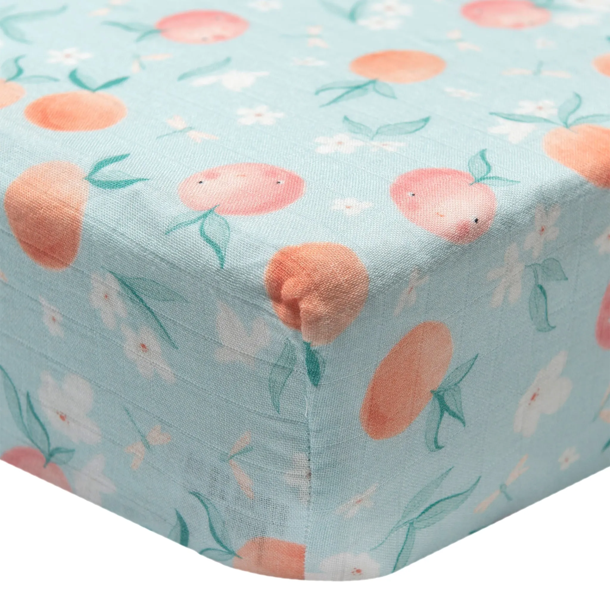 Loulou Lollipop Drap Contour pour Lit de Bébé - Mousseline Bambou Pêches