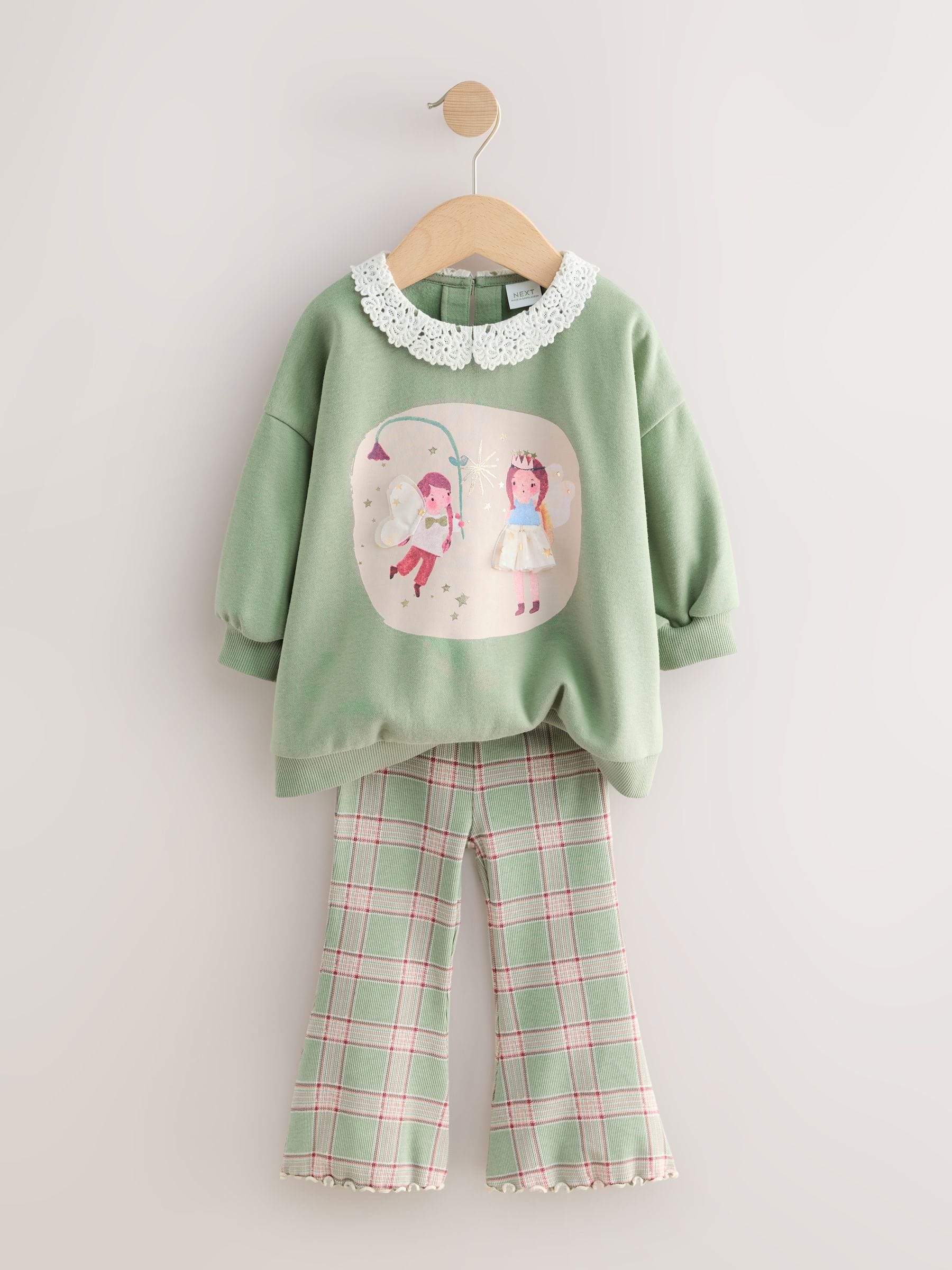 Groen elfje - Collared Sweatshirt & Flare Leggings Set (3mths-7yrs)
